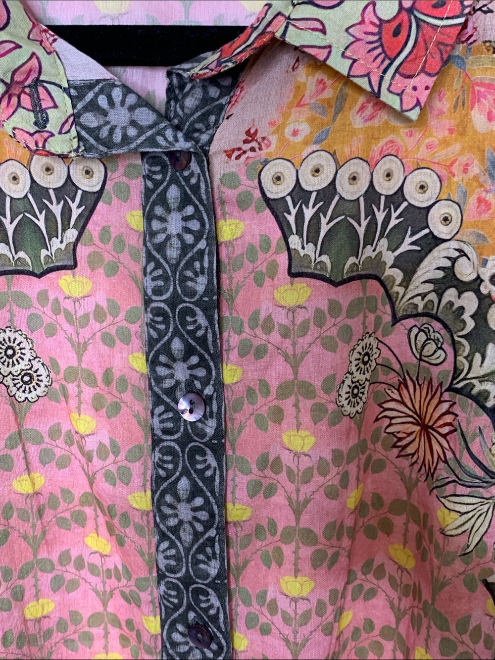 NATURAL LIFE Pink Patchwork Floral Cotton Button-Down Top one size - Picture 4 of 9